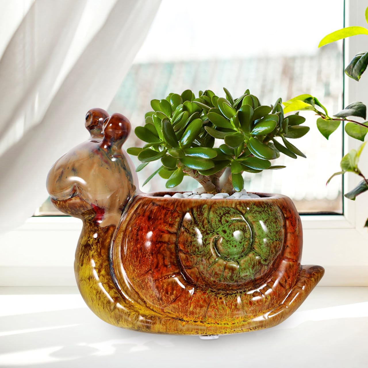 OFFSCH Snail Flowerpot Decorative Resin Planter 5.90X5.11X3.34In Indoor Outdoor Succulent Pot for Home Garden Balcony Tabletop Decor