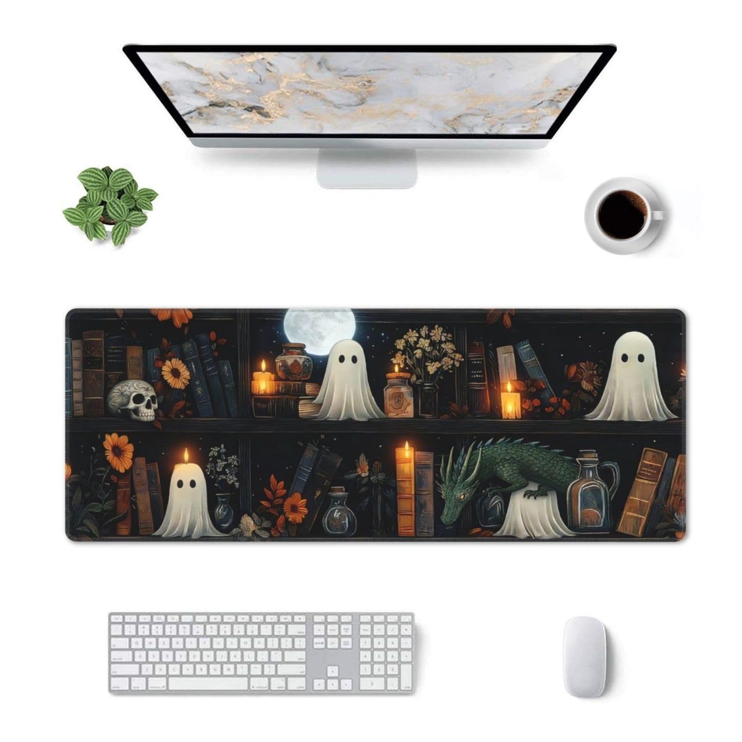 Gothic Library Large Gaming Mouse Pad, Long Extended Full Mouse Mat Desk Pad for Top Keyboard Table, Aesthetic Stitched XL Mousepad Gifts for Men and Women Office Decor, 31.5 * 11.8 in