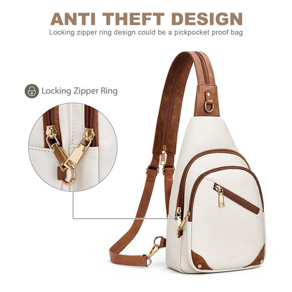 SYTRAH Anti Theft Sling Bag for Women, RFID Crossbody Purses Convertible Sling Backpack, Cross Body Purse Chest Bag for Travel Daily Use Beige Brwon