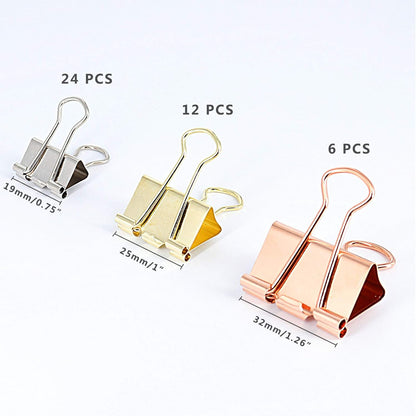Office Binder Paper Clips Assorted Sizes Set (Small, Medium, Large) Multicolored (Rose Gold, Gold, Silver), 42 Pack