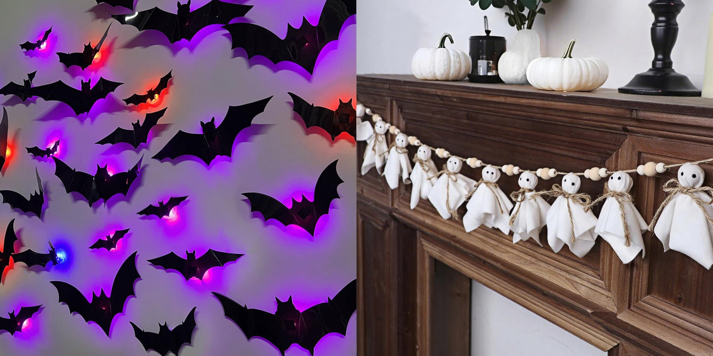 Ghost Garland&Light Up Halloween Bat Wall Decor