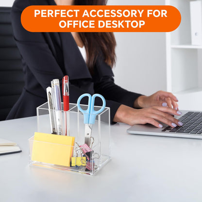 Banafich 2 Packs Pen Holder for Desk, Clear Acrylic Pencil Holder for Desk, Marker Holder with 3 Compartments, Pencil Organizer for Home, Office, Classroom, Bathroom