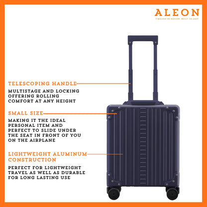 Aleon 16" Aluminum Vertical Underseat Carry-on Luggage - Luxury Business Briefcase with Wheels - Hardshell Suitcase for Airplane Travel - Sapphire