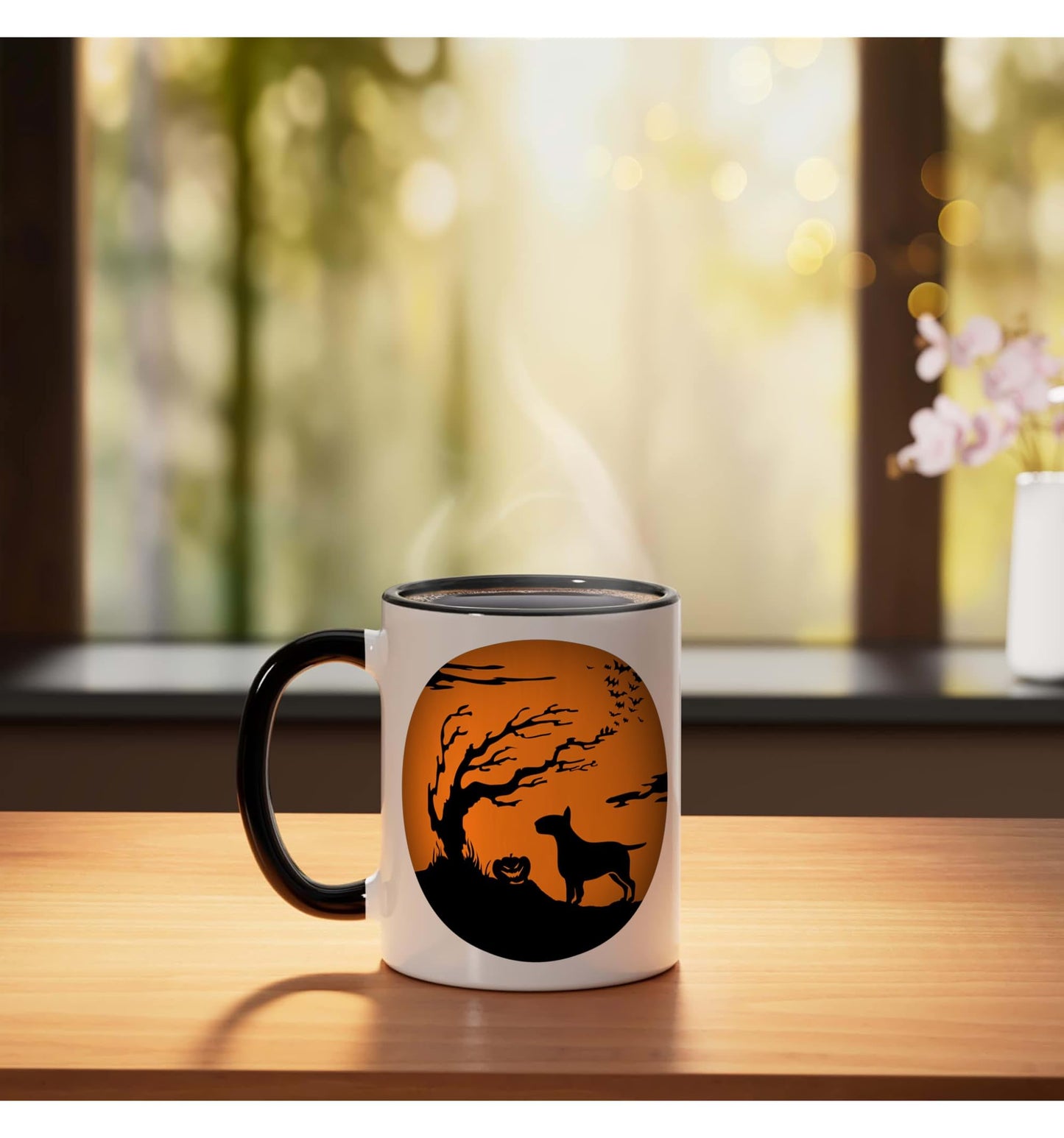Miniature Bull Terrier Halloween Ceramic Mug, Black/White