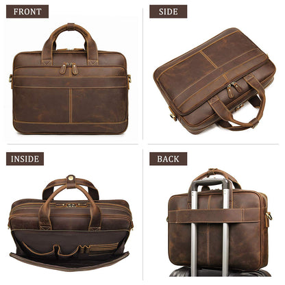 Augus Leather Briefcase for Men16 inch Laptop Bag Genuine Full-Grain Leather Messenger Shoulder Bag YKK Zipper Work Travel Brown