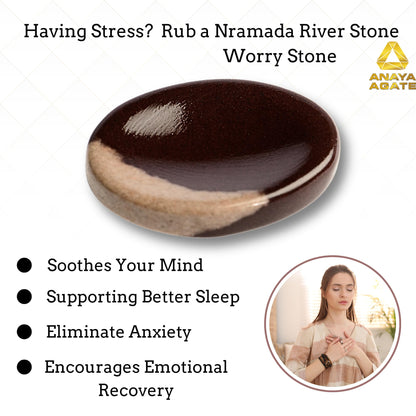 Anaya Agate Narmada Shiva Lingam Worry Stones Certified Crystal Thumb Worry Stone for Anguish Relaxing & Soothing Balance Stones for Meditation Stress Relief Crystals and Healing Stones for Men Women
