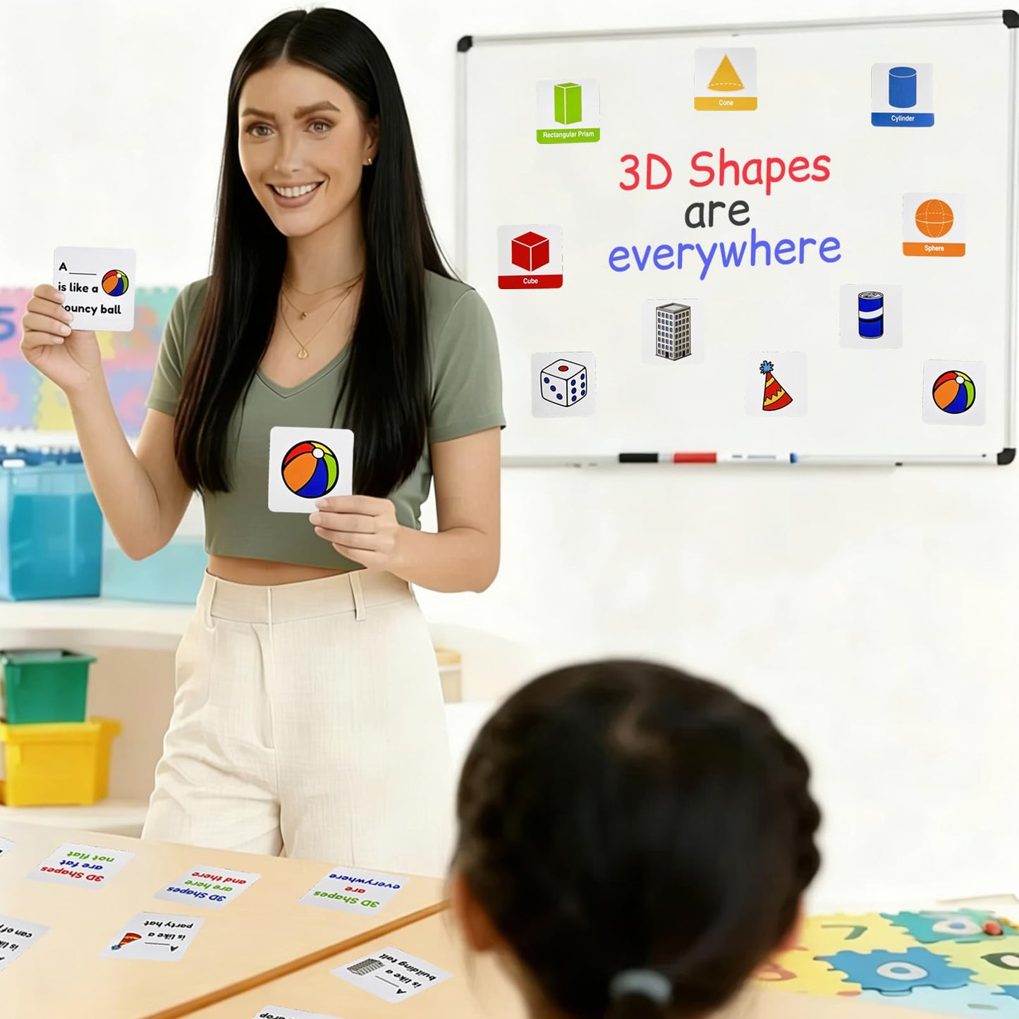 Jianwen Magnetic 3D Shapes Flash Cards, Geometric Solids Matching Game, Educational Learning Aids & Math Manipulatives for Classroom and Home
