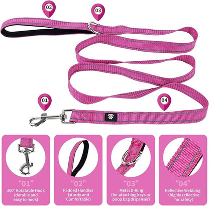 NESTROAD Dog Collar and Leash Set,Reflective Dog Collars with Quick Release Buckle,Adjustable Nylon Pet Collar for Small Medium Large Dogs(Medium,Fuchsia Pink)