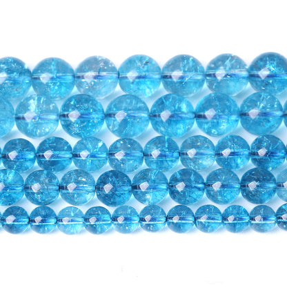4mm 86PCS Blue Crystal Crackle Quartz Stone Spacer Round Loose Beads for Jewelry Making DIY Bracelet 15 inches Strand