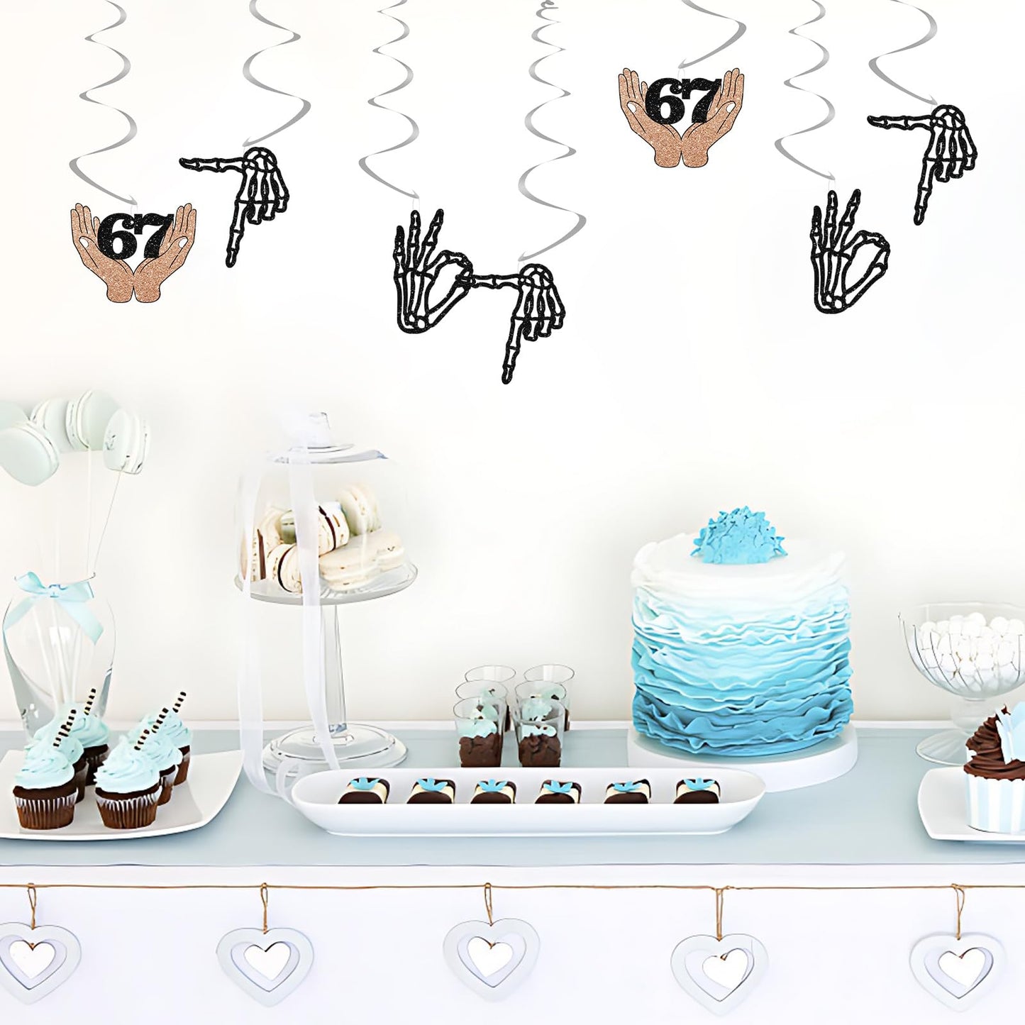 24pcs 6 7 Skeleton Hands Hanging Swirl Decorations, Funny Six Seven Ceiling Whirl Streamer Hanging Banner, 6 7 with Hands Hanging Swirls for Birthday/Anniversary Party Decoration