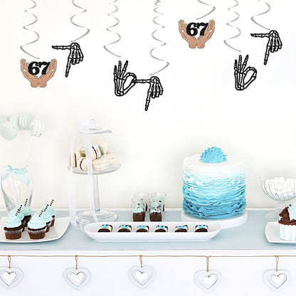 24pcs 6 7 Skeleton Hands Hanging Swirl Decorations, Funny Six Seven Ceiling Whirl Streamer Hanging Banner, 6 7 with Hands Hanging Swirls for Birthday/Anniversary Party Decoration