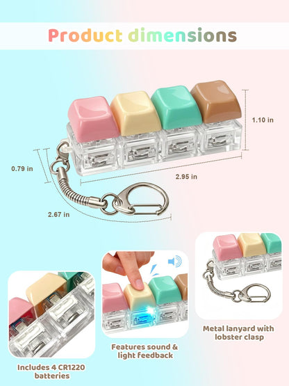 10PCS Light Up Keyboard Fidget Toy, 4-Key LED Keyboard Fidget Clicker Keychain with RGB Lights, Portable Mechanical-Style Sensory Desk Toy for Adults and Teens