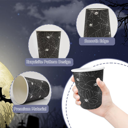 YQUQWN 50 PCS Halloween Spider Paper Cups, 9 oz Disposable Party Cups for Trick or Treat Activity Party Supplies for Kids Adults, Halloween Tableware for Drinks, Snacks Decor