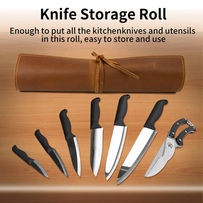 Genuine Leather Knife Roll, Knife Bags for Chefs Professional, Small Chef'S Knife Case Holder, Knives Holders Protectors with 7 Slots