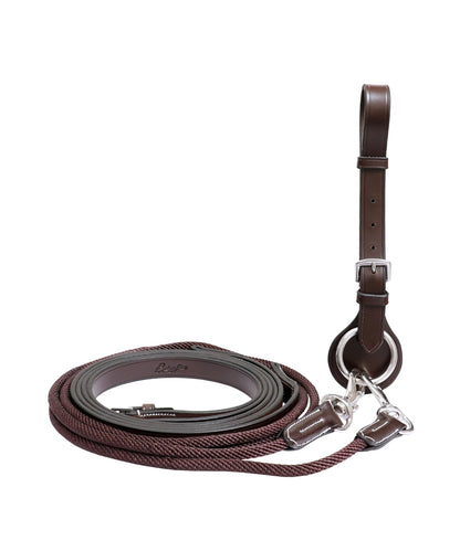 ExionPro Exion Leather and Rope Draw Reins for Horses, 6/8-19 mm Wide 90 inches Long with Buckle Guard Handle and Quick Snap | Premium Equestrian Training Draw Rein for Horses