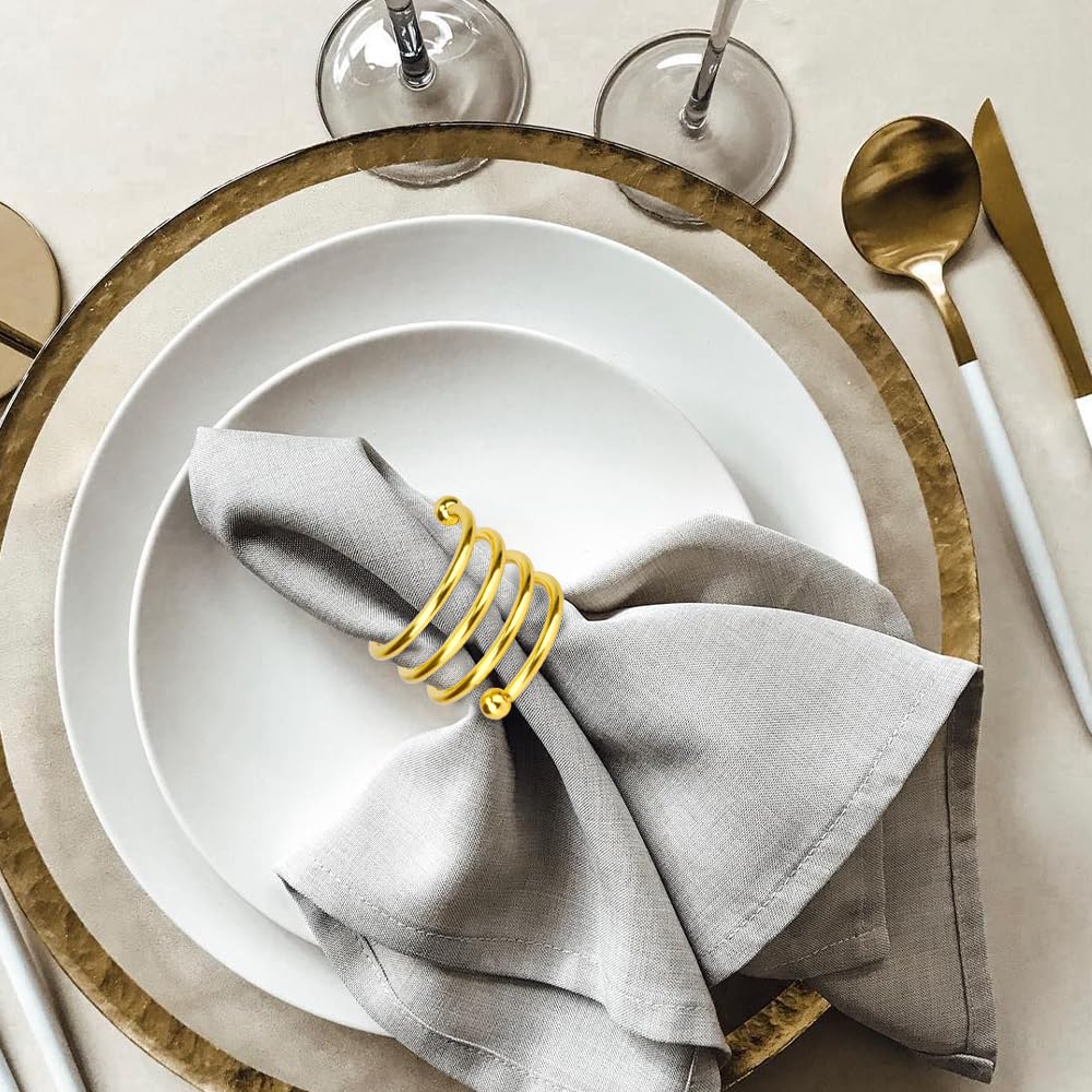 Gold Napkin Rings Set of 20, Round Metal Napkin Ring Holder, Napkin Cloth Holder Rings Gold Halloween Fall Thanksgiving Christmas Valentine Thankful Napkin Rings Coffee Dining Wedding Table Decor