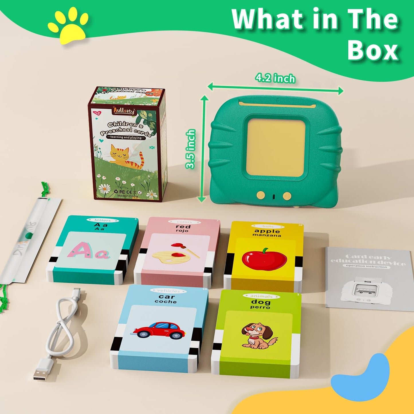 Aullsaty Toddler Toys Bilingual English and Spanish Talking Flash Cards for 1 2 3 4 5 6 Year Old Boys and Girls, Autism Sensory Toys for Autistic Children, Learning Educational Speech 250 Sight Words
