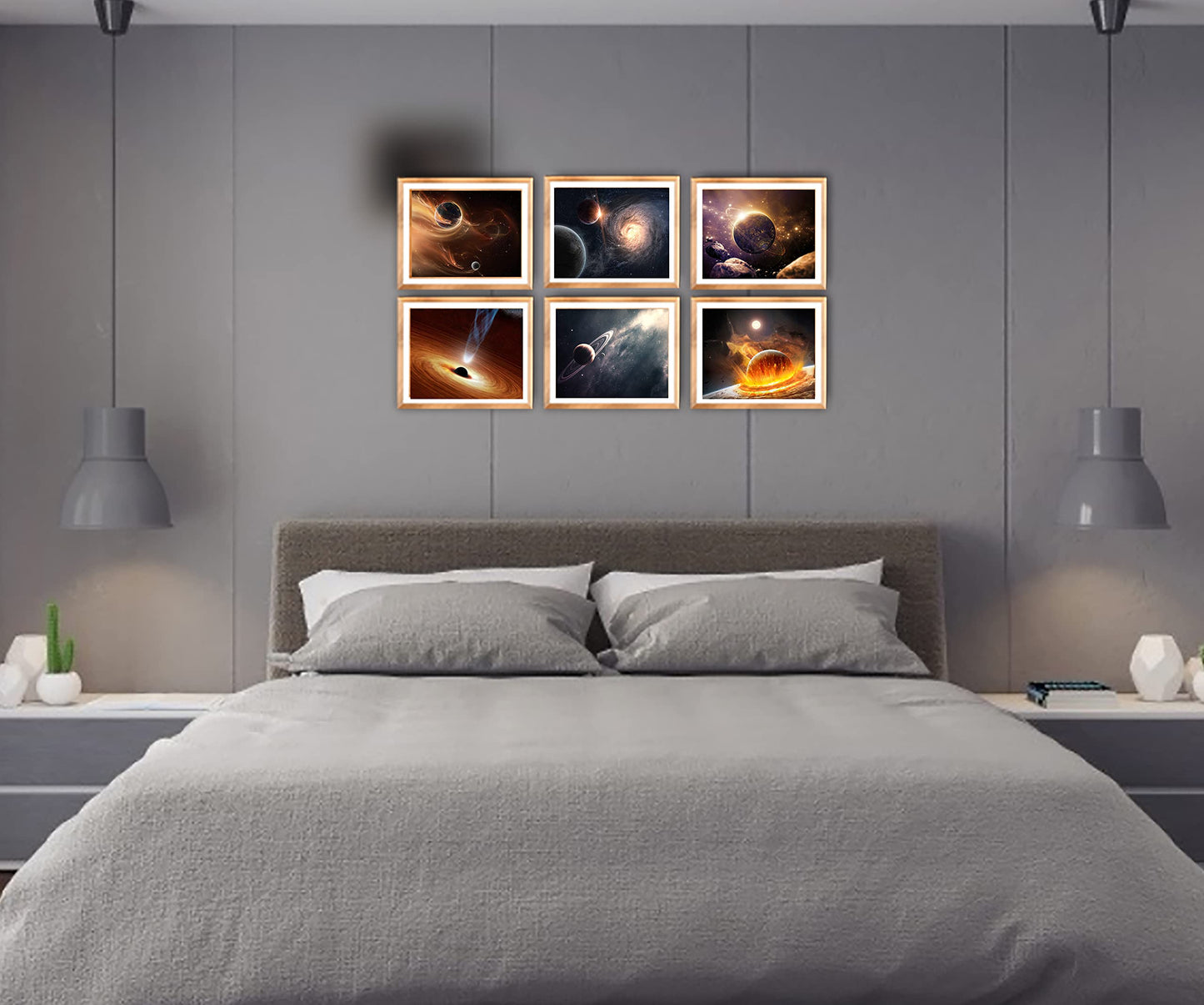 POUSREDE Outer Space Planet Wall Art Painting,for Bedroom, Livingroom, Bathroom Decor ，Posters for Kids, Boys or Girls Room Set of 6 (8" x10") Unframed