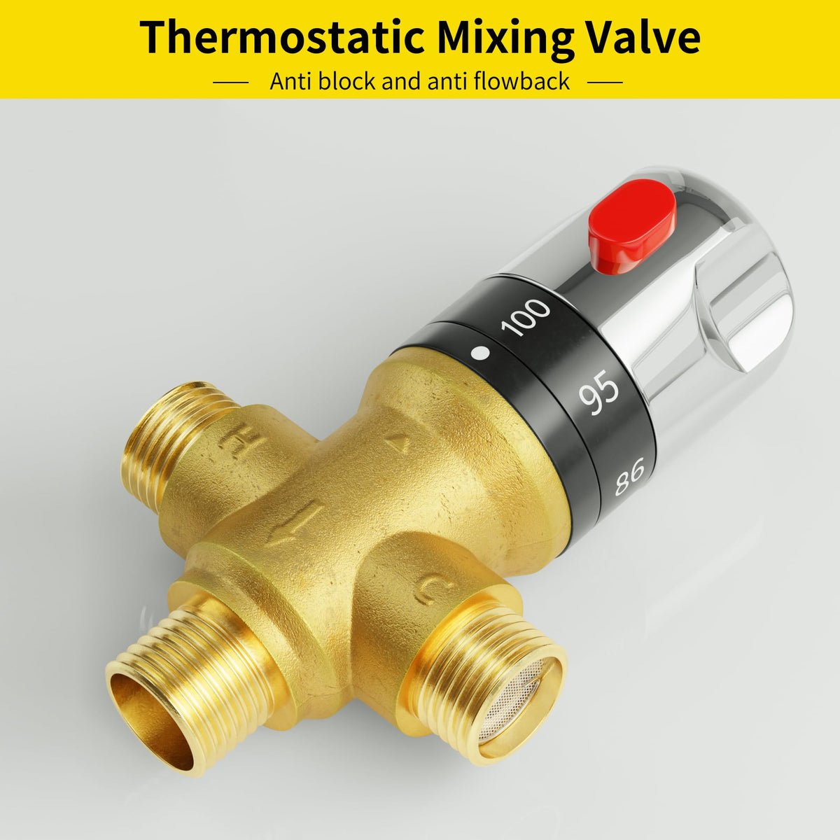 FUGO Thermostatic Mixing Valve, 1/2 NPT Solid Brass Temperature Control Valve