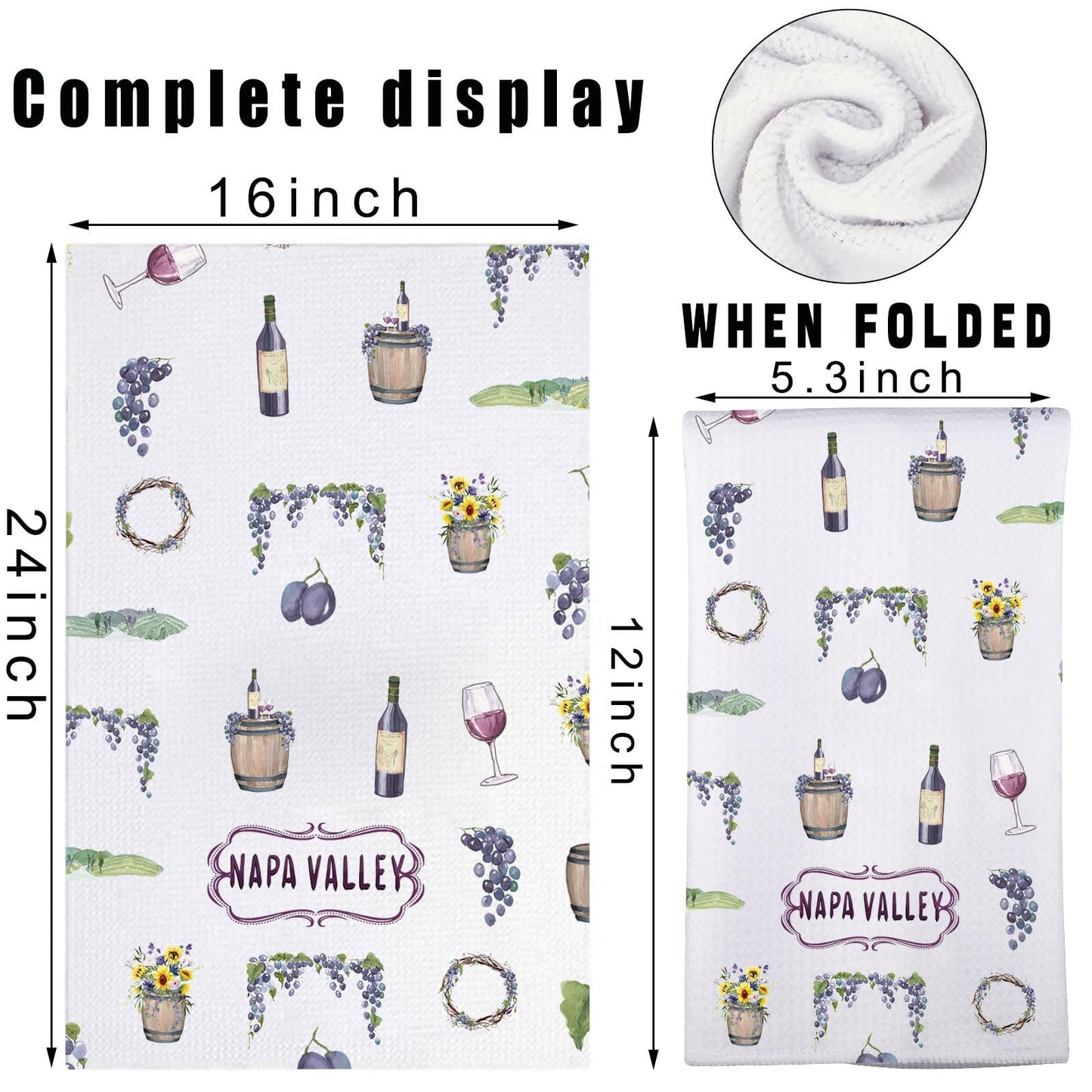 JNIAP Napa Valley Kitchen Towel Wine Glass and Vineyard Towel Napa Valley Lovers Gifts Napa Valley Theme Gifts (Napa Valley kt)