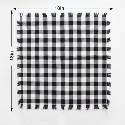 Black Buffalo Checkered Cloth Napkins, Set of 6, 18x18 inch Farmhouse Gingham Napkins with Fringe, Reusable Cotton Napkins for Dinner Parties, Thanksgiving, Halloween & Christmas Decor