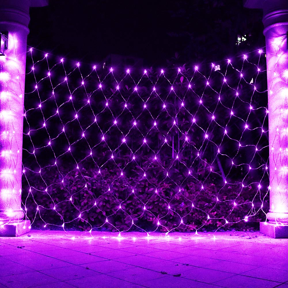 Vicila Net Light Outdoor Mesh Christmas Decorations, 100LED String Light Plug in Connectable Tree Warp Hanging 5ft x 5ft for Halloween, Shrubs, Lawn, Backyard, Walkway, Bushes, Garden Decor-Purple