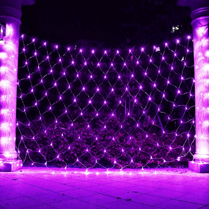 Vicila Net Light Outdoor Mesh Christmas Decorations, 100LED String Light Plug in Connectable Tree Warp Hanging 5ft x 5ft for Halloween, Shrubs, Lawn, Backyard, Walkway, Bushes, Garden Decor-Purple
