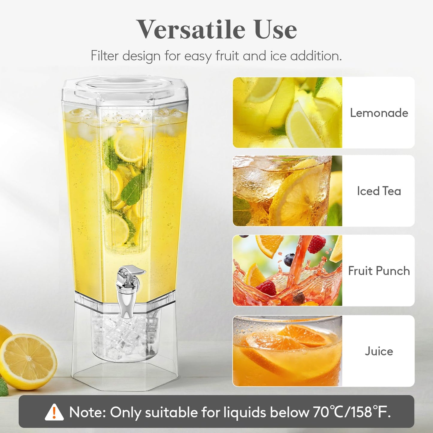 Lifewit 1.6 Gallon Drink Dispenser for Parties 2 Pcs, Plastic Beverage Container for Juice/Tea/Soda with Stand & Fruit Infuser, Clear Lemonade Dispenser with Leak-Proof Spigot, BPA Free Water Pitcher