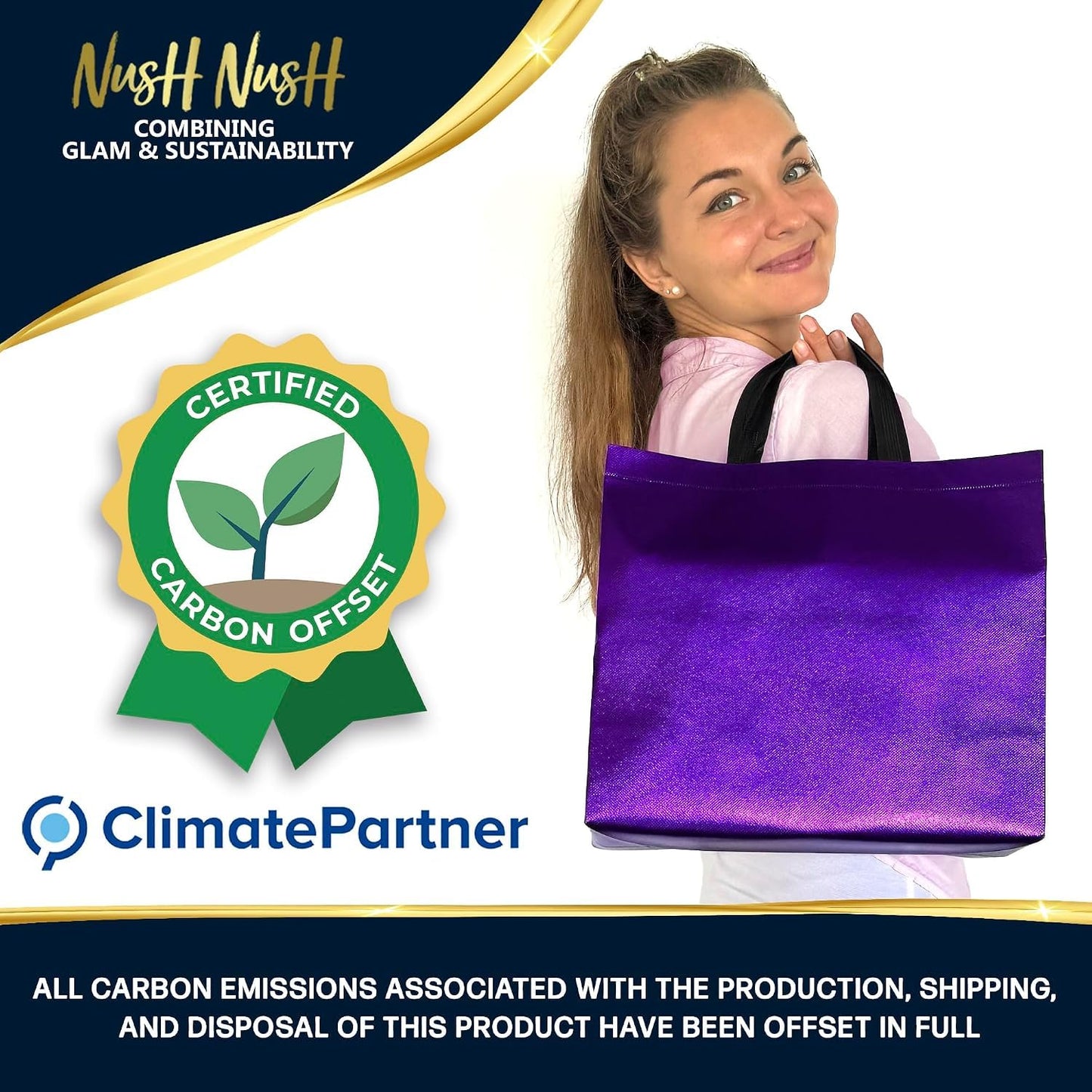 Nush Nush Purple Gift Bags Large Size – Set of 30 Purple Large Reusable Gift Bags With Handles - Perfect Goodie Bag for Halloween Treats, Holidays, Bachelorette, Birthday Party Favors – 13Wx5Dx11H