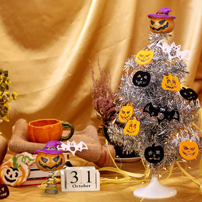 Queekay Halloween Tree Topper Spooky Pumpkin Skull Ghost Miniature Tree Topper 4 Inches Mini Christmas Ornaments for Halloween Party