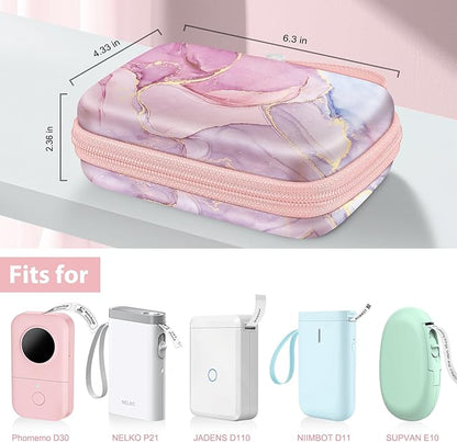FINTIE Label Maker Case Compatible with Phomemo D30 D35, NELKO P21, SUPVAN E10, NIIMBOT D11 D110, JADENS D110, ORGSTA S001 - Portable Shockproof Hard Shell Label Printer Carrying Cover, Dreamy Marble