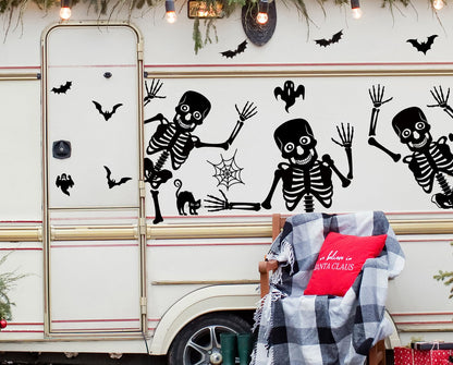 JarThenaAMCS 27Pcs Halloween Garage Decoration Magnet Dancing Skeleton Ghost Refrigerator Decals Black Magnetic Stickers for Party Home Door Car Dishwasher Decor