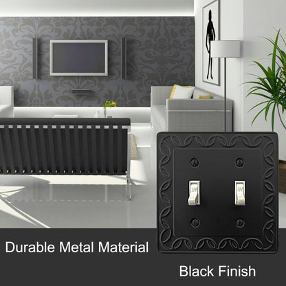 OKAWYC Double Toggle Light Switch Cover NovaBloom Metal Wall Plate, 2-Pack Black 2 Gang, Light Switch Cover Decorative Wallplate, Durable