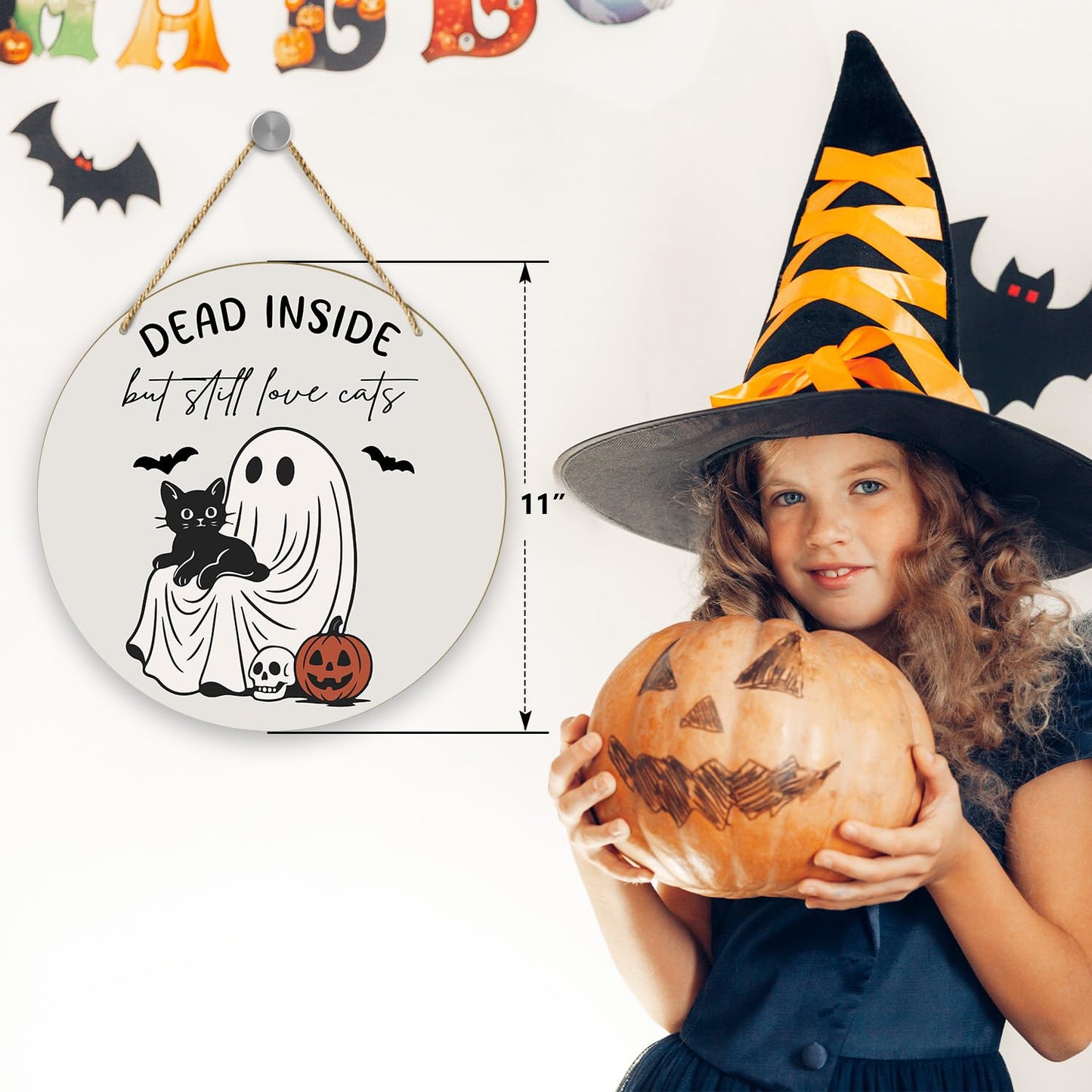 Fall Halloween Decorations For Home - Dead Inside But Still Love Cat, Home Outside Inside Decor Wood Sign, Cat Lover Gifts Halloween Party Wall Door Wreath/01