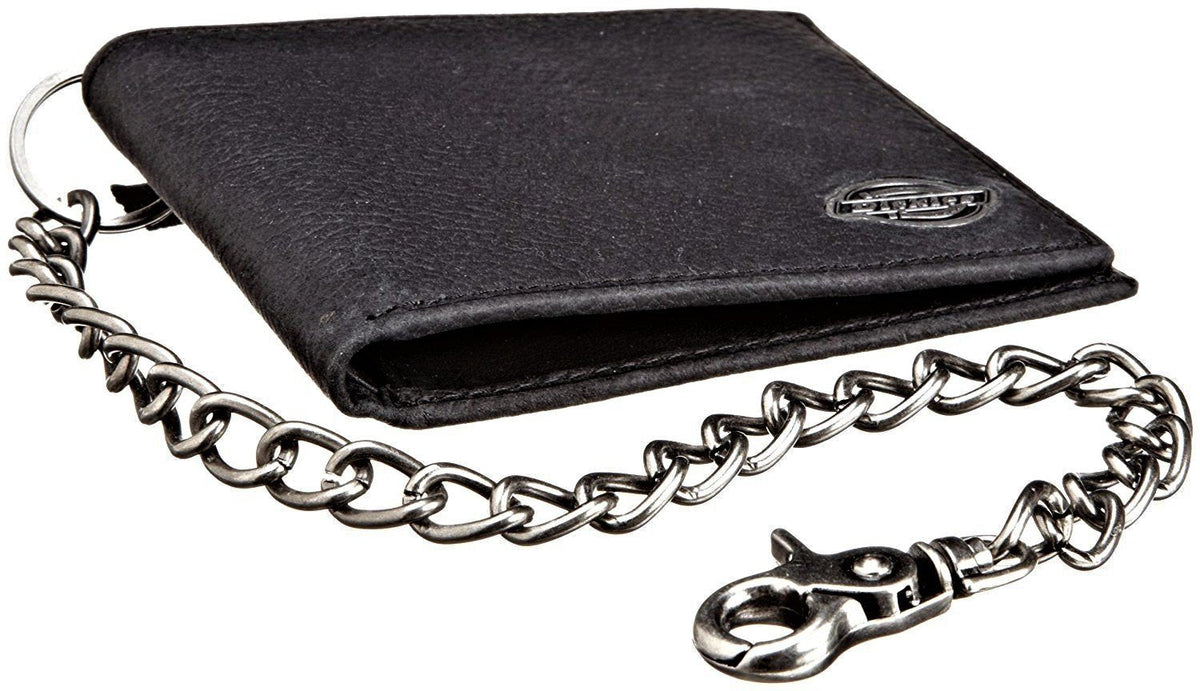 Dickies Men's RFID Everyday Leather Bifold Chain Wallet, Pebbled Black, One Size