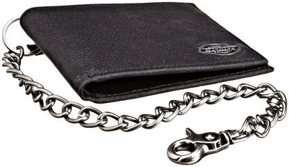 Dickies Men's RFID Everyday Leather Bifold Chain Wallet, Pebbled Black, One Size