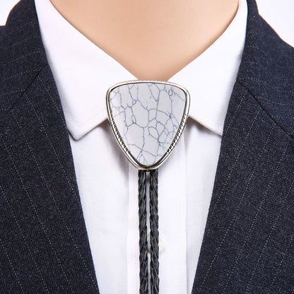 KDG Triangle Nature Agate Shape Bolo Tie Western Cowboy Celtic Black Stone Necktie For Men