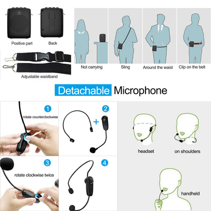 WinBridge Voice Amplifier with Bluetooth, Portable Speaker and Microphone Set, Wireless Mic Headset Speaker for Teachers, Tour Guide, Public Speaking, Fitness Instructors, Features Mute, 15W WB002