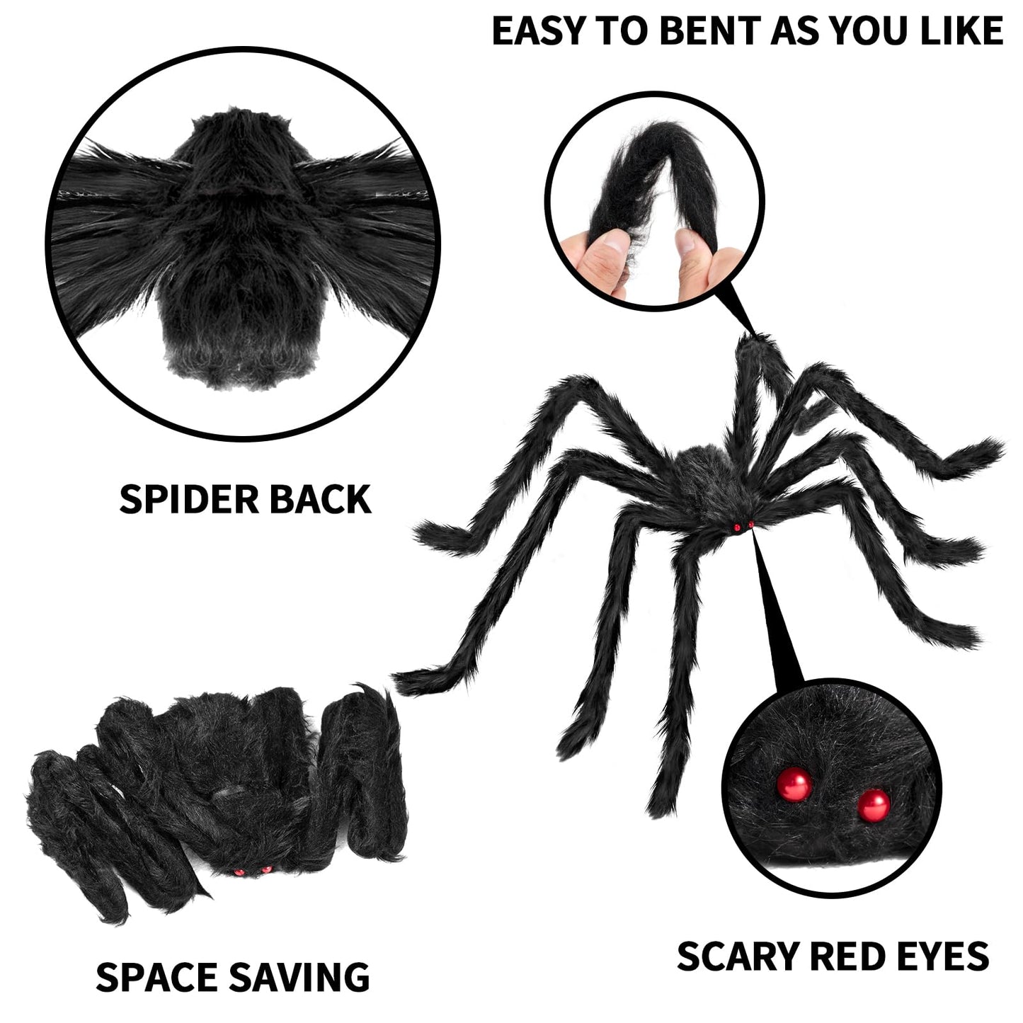 QPMR Halloween Decorations Outdoor, 2PCS 59" Scary Giant Spiders, Halloween Party Decorations, Large Haunted House Props,Yard Lawn Decorations Indoor Black