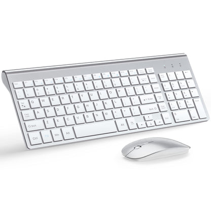 Wireless Keyboard and Mouse Ultra Slim Combo, TopMate 2.4G Silent Compact USB 2400DPI Mouse and Scissor Switch Keyboard Set with Cover, Batteries Included, for PC/Laptop/Windows/Mac - Gray Black