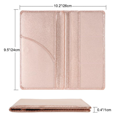 Cacturism Car Registration and Insurance Holder, Car Accessories Vehicle Glove Box Car Organizer Men Women Wallet Case with Magnetic Shut for Cards, Essential Document, Driver License, Bling Rose Gold