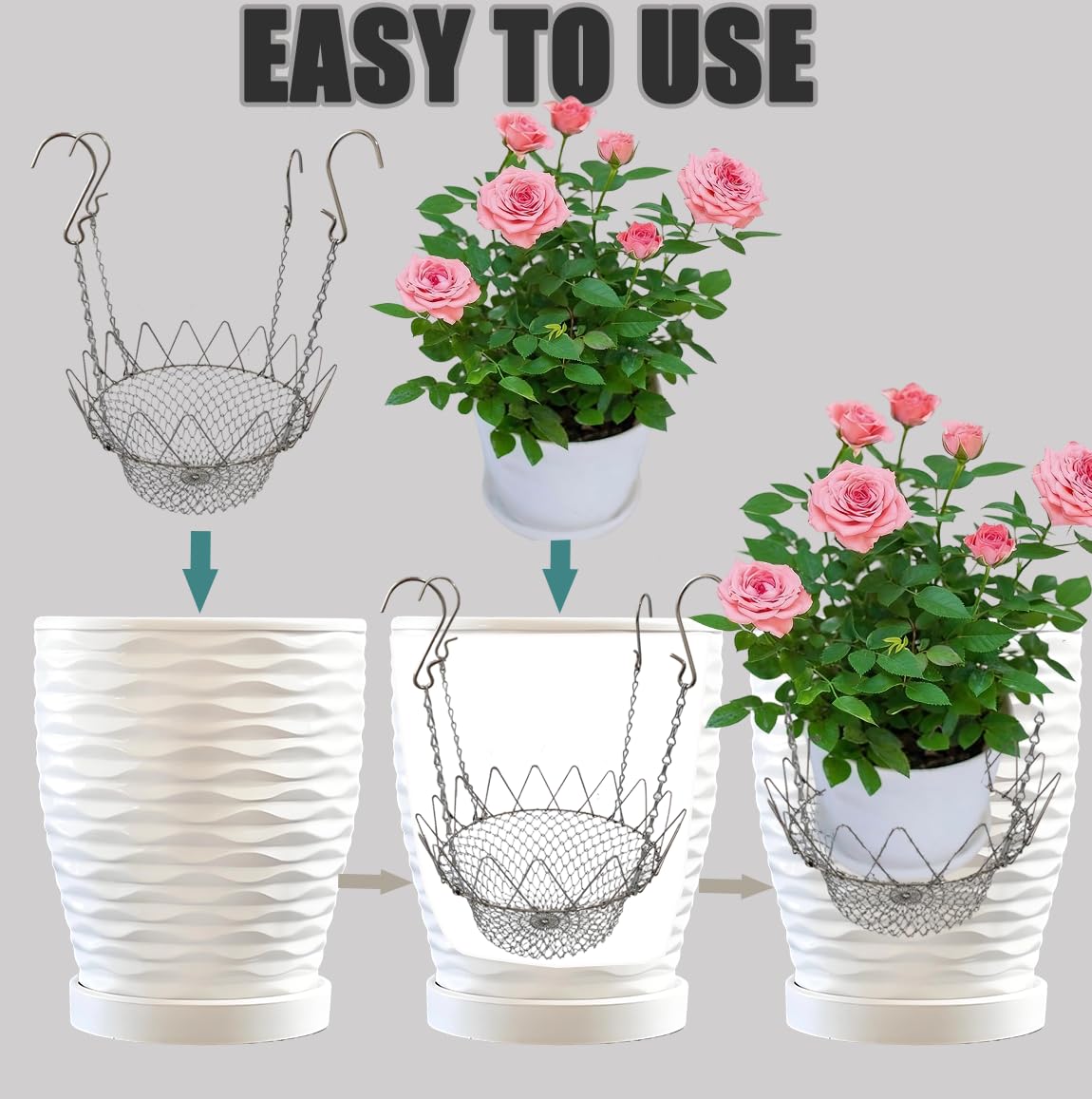 Sexyppl 2Set Adjustable Planter Insert for Pots Any Height, Plant Risers for 12-18" Wide Top Opening Pots, Durable Stainless Steel with Thick Hooks, Suitable for Indoor Outdoor Weddings & Party Decor