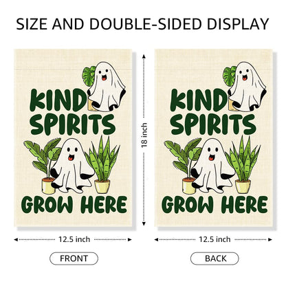 Gkodw Kind Spirits Grow Here Garden Flag, Cute Ghost Halloween Yard Sign for Outside, Funny Spirit Halloween Fall Outdoor Lawn Decor, Kindness Plant Lover Spooky Plant Mom Housewarming Gifts