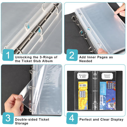 Blue PU Leather Ticket Stub Diary 3 Hole Ticket Stub Holder Album 6 x 9 Inch Ticket Stub Organizer with 40 PVC Pockets 42 DIY Stickies 26 Letter Charms for Collect Movie Concert Tickets Receipts