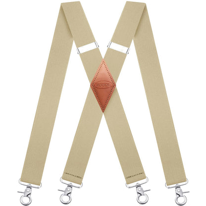 MENDENG Suspenders for Men with 4 Snap Hooks Adjustable Braces Groomsmen Beige