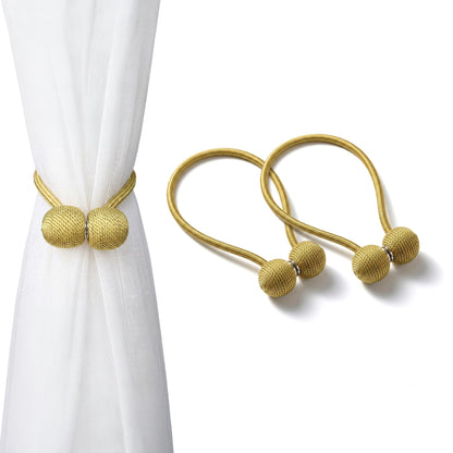 Magnetic Curtain Tiebacks 2 Pcs Curtain Holdbacks, Woven Tie Hold Back for Curtains, Stylish Decorative Holdbacks for Drapes, Gold