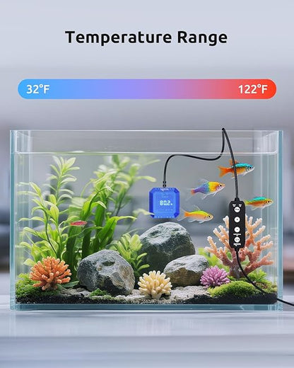 Aquarium Thermometer Submersible, Digital Fish Tank Thermometers with USB for GlassTank, Aquariums Temperature Gauge ±1℉ Accurate, Suitable for Fish, Turtle, Saltwater or Freshwater, 6.56ft Power Cord