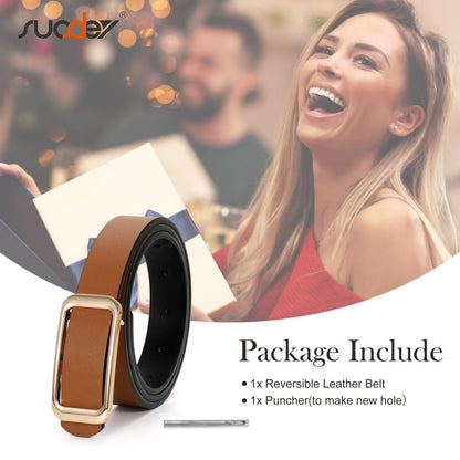 SUOSDEY Women Reversible Leather Belts for Jeans Pants Dresses Ladies Fashion Belts with Gold Buckle,Width 0.9"