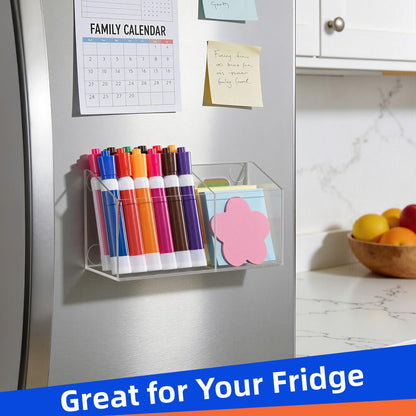 Simetufy Large Magnetic Dry Erase Marker Holder, Magnetic Pen Holder, Whiteboard Marker Holder with Movable Divider for Glass, Fridge & Locker, Non-slip Acrylic Magnetic Marker Holder