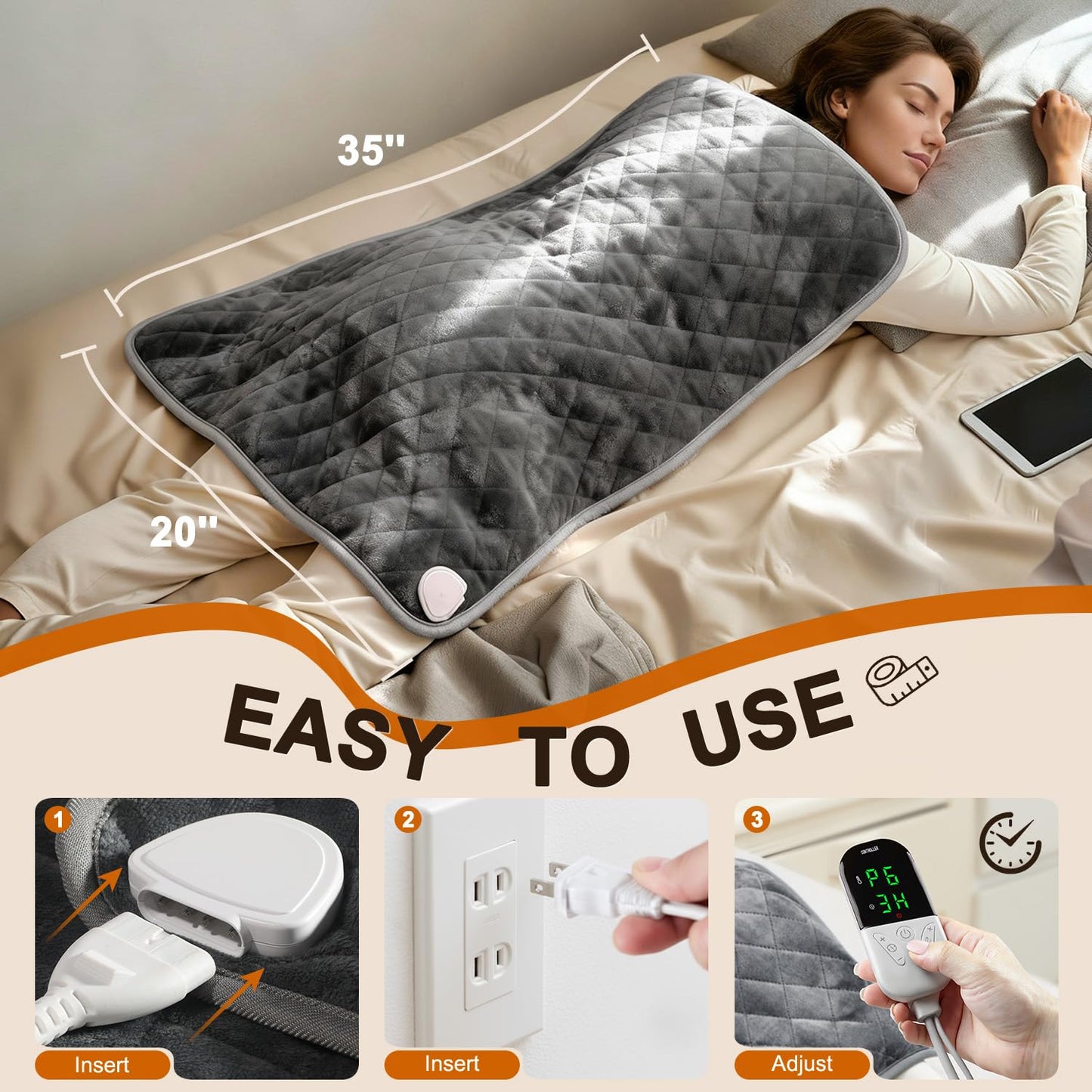 Electric Heating Pad for Period Cramps - 35"x20" XL Large Heated Pads for Back, Neck, Shoulder & Legs Pain Relief, Moist Heat Option, Machine Washable, 6 Heat Settings, Auto Shut Off, Soft Velvet